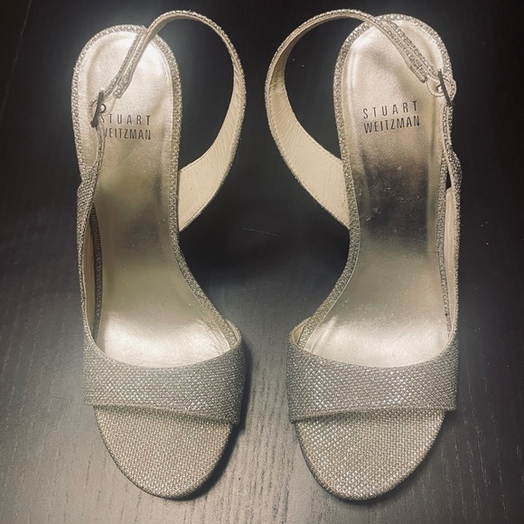 Stuart Weitzman Stiletto Slingback Sandals - Women 8.5 - Silver Metallic - Picture 2 of 8
